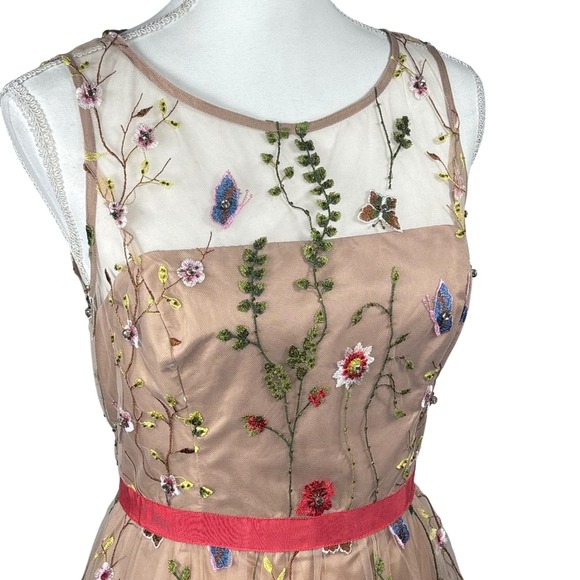 Adrianna Papell Maxi Dress Floral Embroidered Overlay Gown Spring Prom Sz 10 - Picture 2 of 16